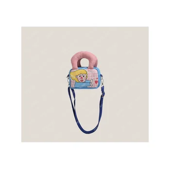 Симпатичная ручная холщовая сумка, женская новая маленькая сумка для переноски контрастного цвета через плечо, маленькая квадратная сумка